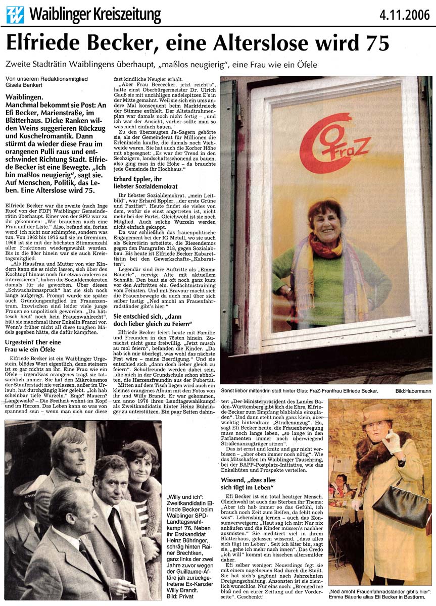 Elfriede Becker wird 75